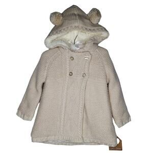 Emma's Garden 24 Mos Baby Cableknit Hooded Sweater Bear Ears Fluffy Lining Cream